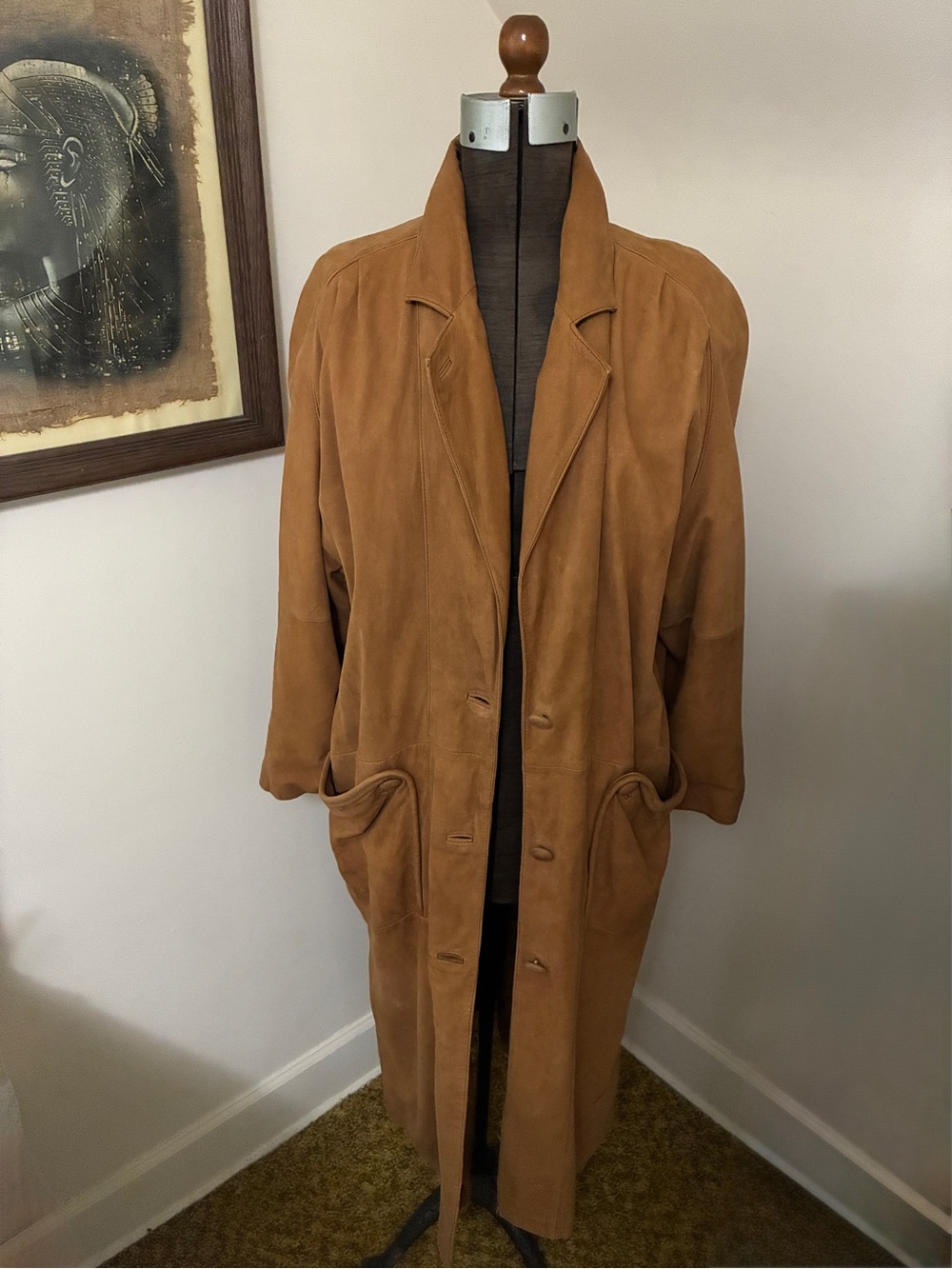 Vintage Dark Tan Full Length Leather Coat